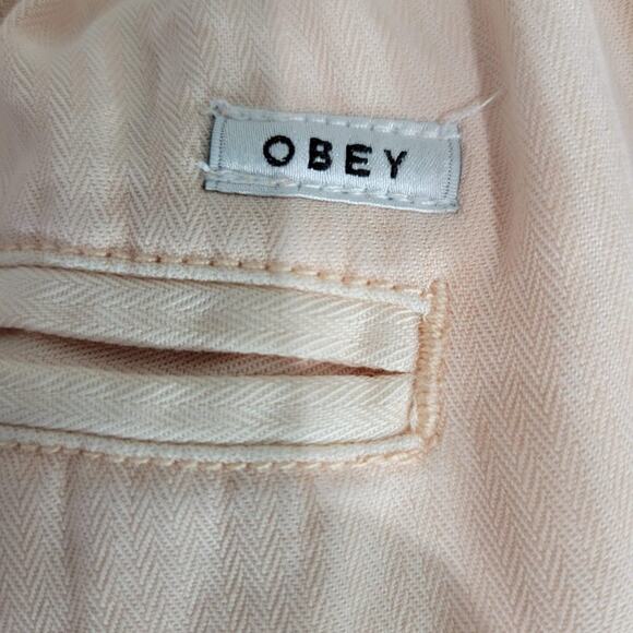 Obey Charlie Trouser Pant Peach Cropped Pleated Cuffed Pastel Tapered Size Small - Picture 9 of 12